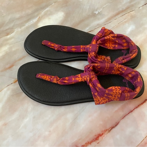 Sanuk Yoga Mat Sling Sandal Purple Orange Tribal Fabric Women’s size 9 Summer - Picture 2 of 7